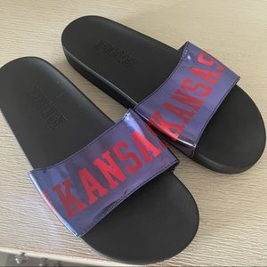 VS PINK KU Kansas Jayhawk Slides Sandals